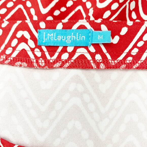 J. Mclaughlin Casual Dress Women's Size M Red Chevron Square Neck Short Sleeve - Picture 4 of 6